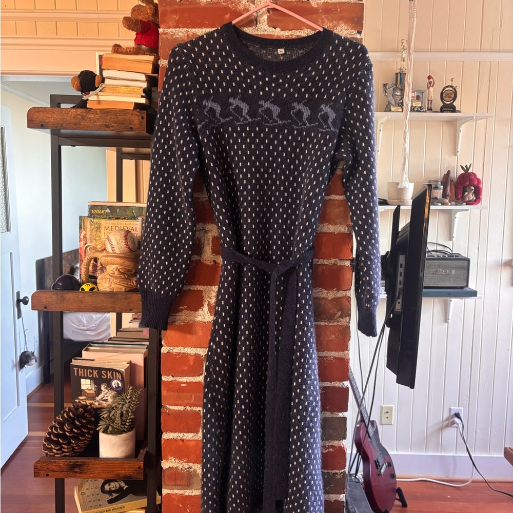 70s vintage knit polka dot ski dress